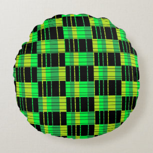 Black and Green Pouf Pillow Abstract Plaid Pillow