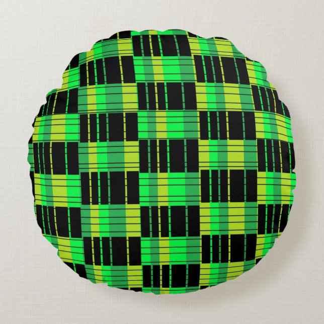 Black and Green Pouf Pillow Abstract Plaid Pillow (Front)
