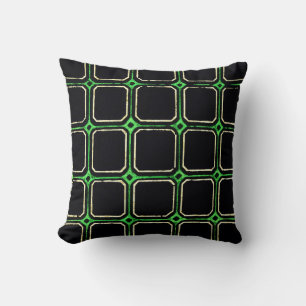 Black and Green Retro Style Square Pattern Pillow
