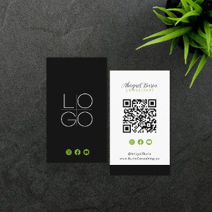 Black and Green Script Font Social Media Icons QR Business Card