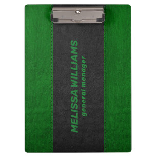 Black and green stitched faux leather clipboard