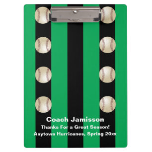 Black and Green Stripe, Name, Baseball Coach Clipboard