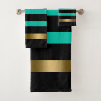 Black and  green stripes pattern gold accents 