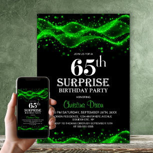 Black and Green Surprise 65th Birthday Party Invitation