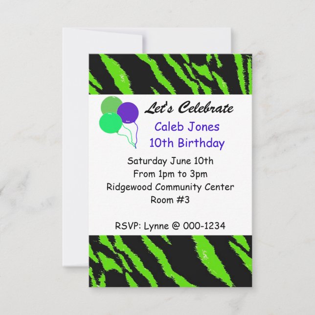 Black and Green Tiger Pattern Birthday Invitation (Front)