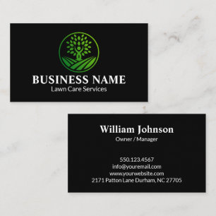 Black and Green Tree Lawn Care Landscaping Business Card