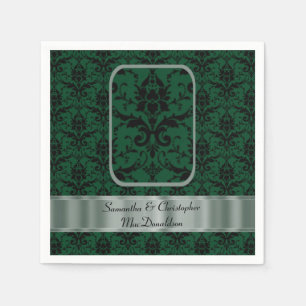 Black and green wedding damask pattern napkin