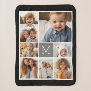 Black and Grey 8 Photo Collage - classic monogram Sherpa Blanket