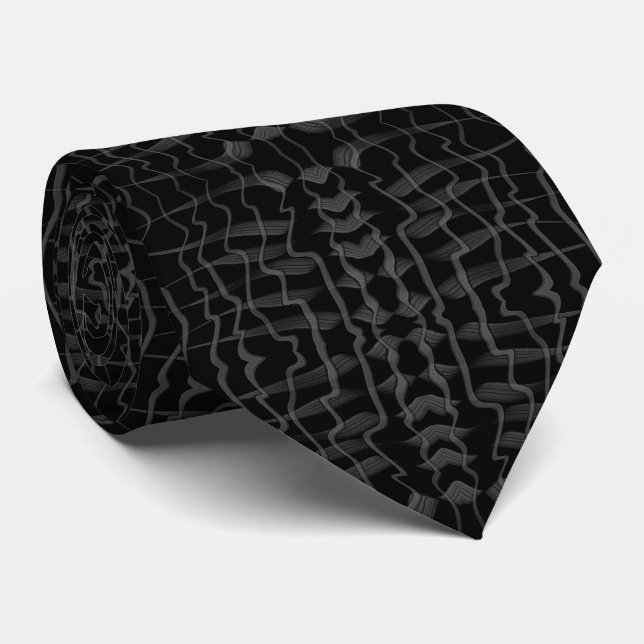 Black And Grey Abstract Feathered Floral Leaves Tie (Rolled)
