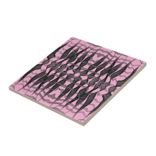 Black And Grey Abstract Feathered Floral Leaves Tile