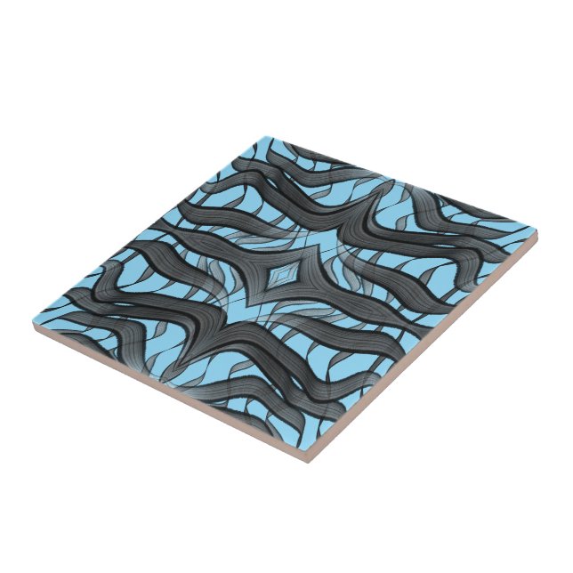 Black And Grey Abstract Feathered Floral Leaves  Tile (Side)