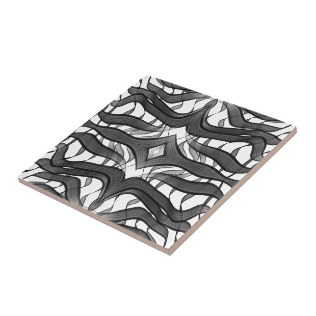 Black And Grey Abstract Feathered Floral Leaves  Tile (Side)