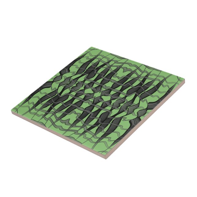 Black And Grey Abstract Feathered Floral Leaves  Tile (Side)