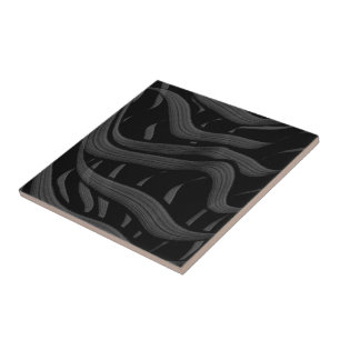 Black And Grey Abstract Feathered Floral Leaves Tile
