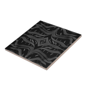 Black And Grey Abstract Feathered Floral Leaves Tile