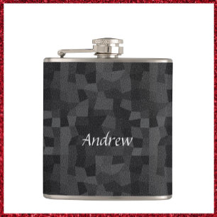 Black and Grey Abstract Geometric Hip Flask