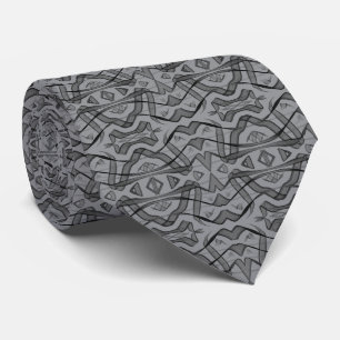 Black And Grey Abstract Mirrored Feathered Leaves Tie