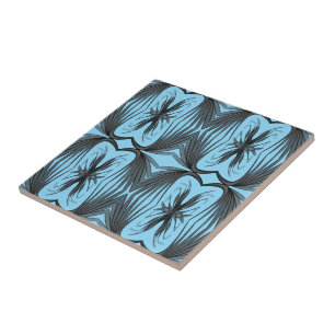 Black And Grey Abstract Mirrored Feathered Leaves Tile