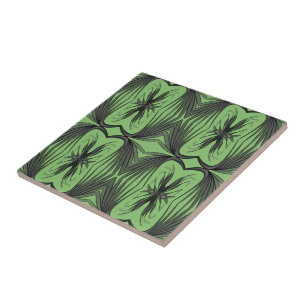 Black And Grey Abstract Mirrored Feathered Leaves Tile