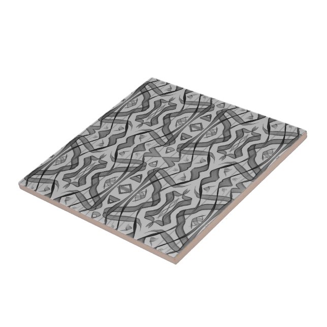 Black And Grey Abstract Mirrored Feathered Leaves  Tile (Side)