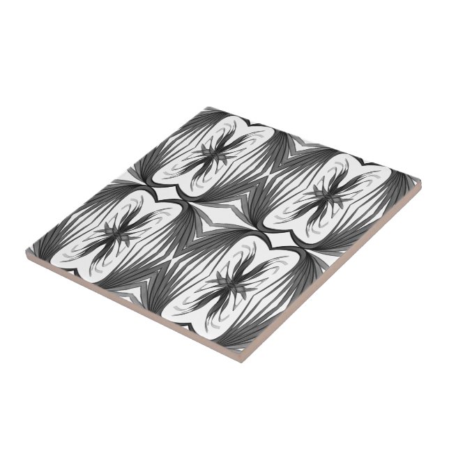 Black And Grey Abstract Mirrored Feathered Leaves  Tile (Side)