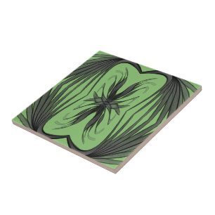 Black And Grey Abstract Mirrored Feathered Leaves Tile