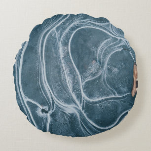 Black and grey abstract painting round pillow
