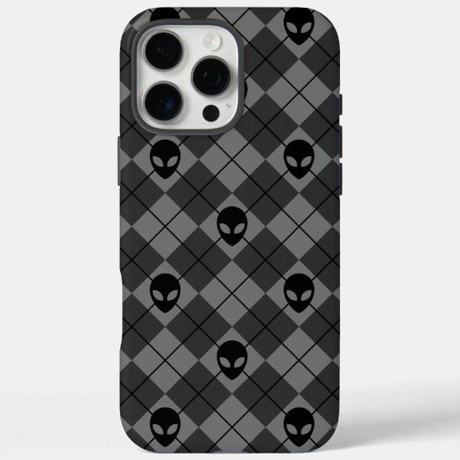 Black and Grey Alien Argyle Pattern Case-Mate iPhone Case (Back)