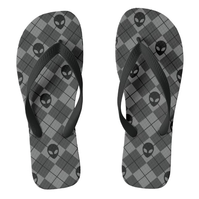 Black and Grey Alien Argyle Pattern Flip Flops (Footbed)