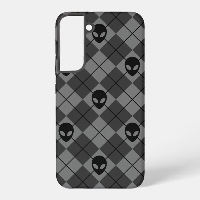 Black and Grey Alien Argyle Pattern Samsung Galaxy S22+ Case (Back)