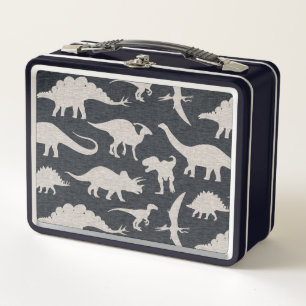 Black and Grey and Dinosaurs Metal Lunch Box