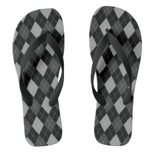 Black and Grey Argyle Flip Flops