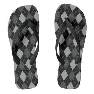 Black and Grey Argyle Flip Flops