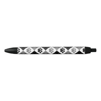 Black and Grey Argyle Paw Print Pattern Ink Pen