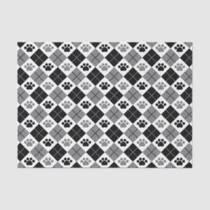 Black and Grey Argyle Paw Print Pattern Tissue Paper