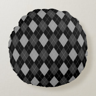 Black and Grey Argyle Round Pillow