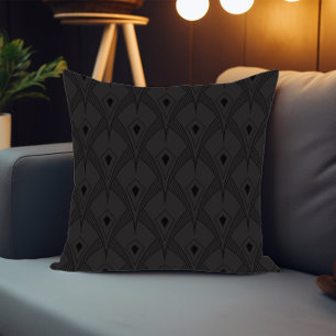 Black and grey art-deco monochromatic pattern throw pillow