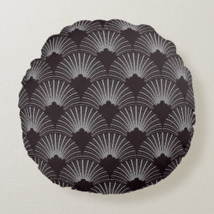 Black and grey art-deco pattern round pillow