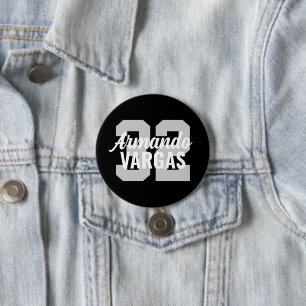 Black and Grey Athlete Jersey Number 3 Inch Round Button