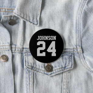 Black and Grey Athlete Name Jersey Number 3 Inch Round Button