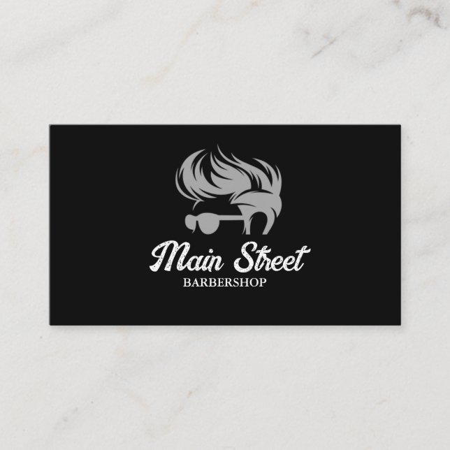 Black and Grey Barbershop Business Card (Front)