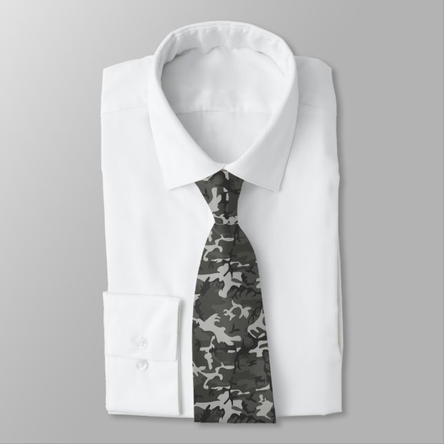 Black and Grey Camo Patterned Tie (Tied)