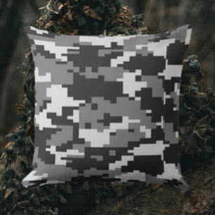 Black and Grey Camo Throw Pillow