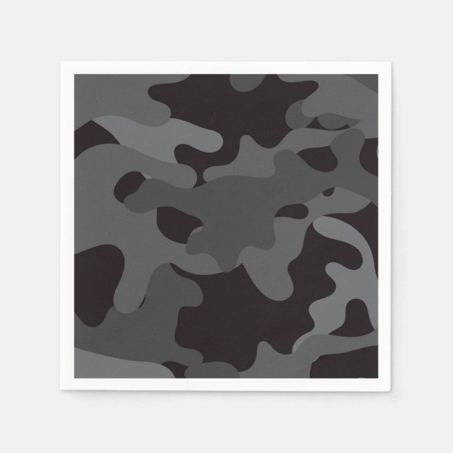 Black and Grey Camouflage Paper Napkins (Front)