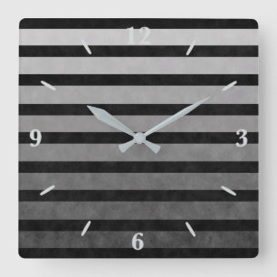 Black And Grey Camouflage Textured Line Stripes Square Wall Clock