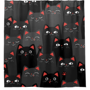 Black and grey Cats. Cartoon seamless pattern. Vin