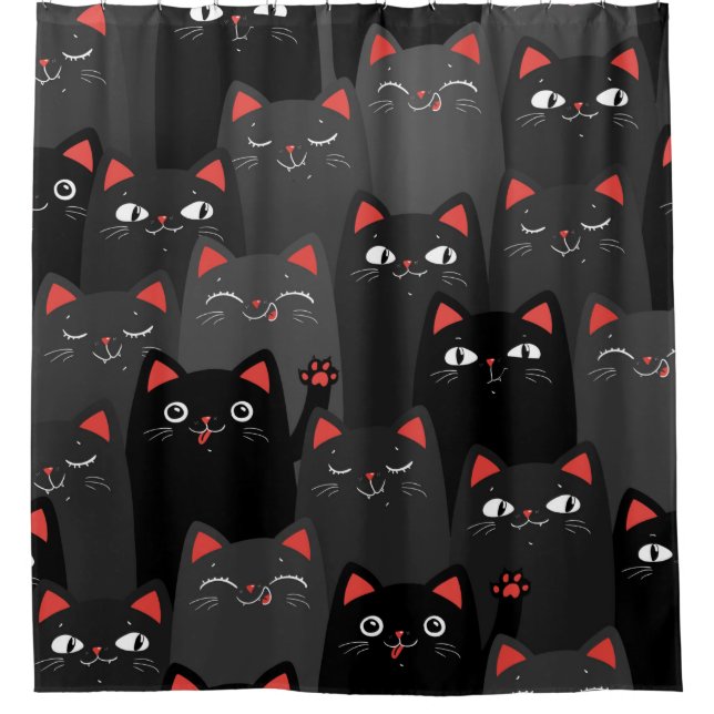 Black and grey Cats. Cartoon seamless pattern. Vin (Front)