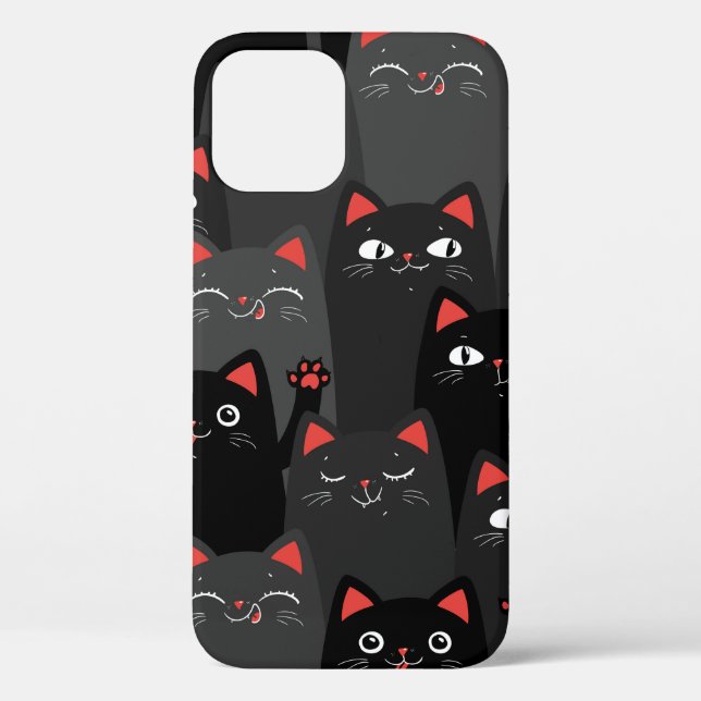 Black and grey Cats. Cartoon seamless pattern. Vin Case-Mate iPhone Case (Back)
