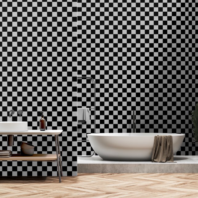 Black and Grey Check Wallpaper (Bathroom)