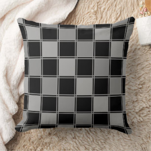 Black and grey chequered geometric pattern retro throw pillow